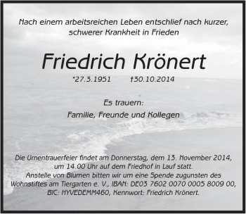 Traueranzeige von Friedrich Krönert von Pegnitz-Zeitung